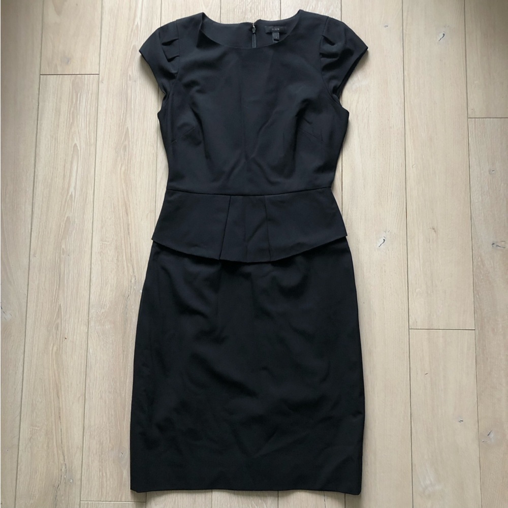 J. Crew Sheath Peplum Cap Sleeve Wool Blend Dress in Black Size 2